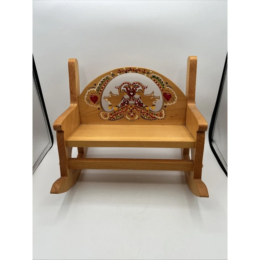 Vtg Child Crafts Rocking Bench Doll Furniture Painted Wood Country Geese